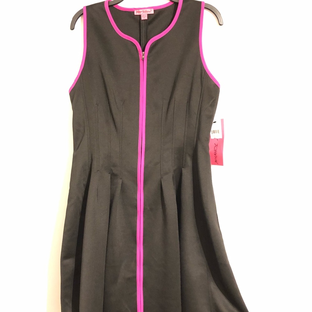 NWT Betsey Johnson black dress with fuchsia border
